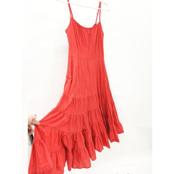 Ann Taylor Loft Orange Coral Tiered Cotton Cami A-Line Midi Dress Size 4 - Picture 4 of 7